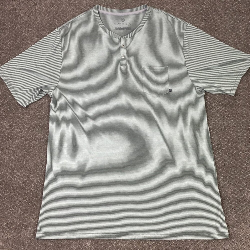 Free Fly Henley Shirt Men's XXL Green Striped Short Sleeve Bamboo